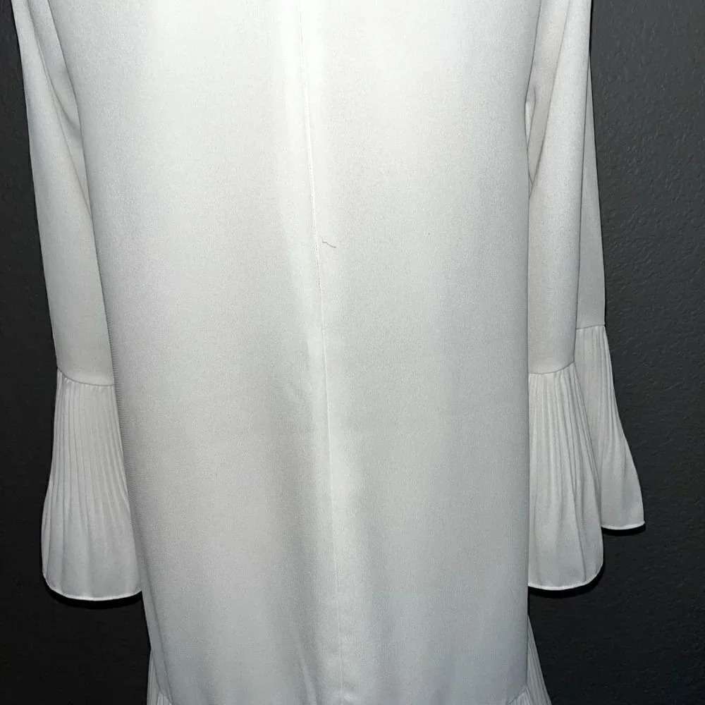 HAILEY Multi Layer Pleated Ruffle Long Sleeve White Crepe Chandelier Dress EUC M - Picture 7 of 10